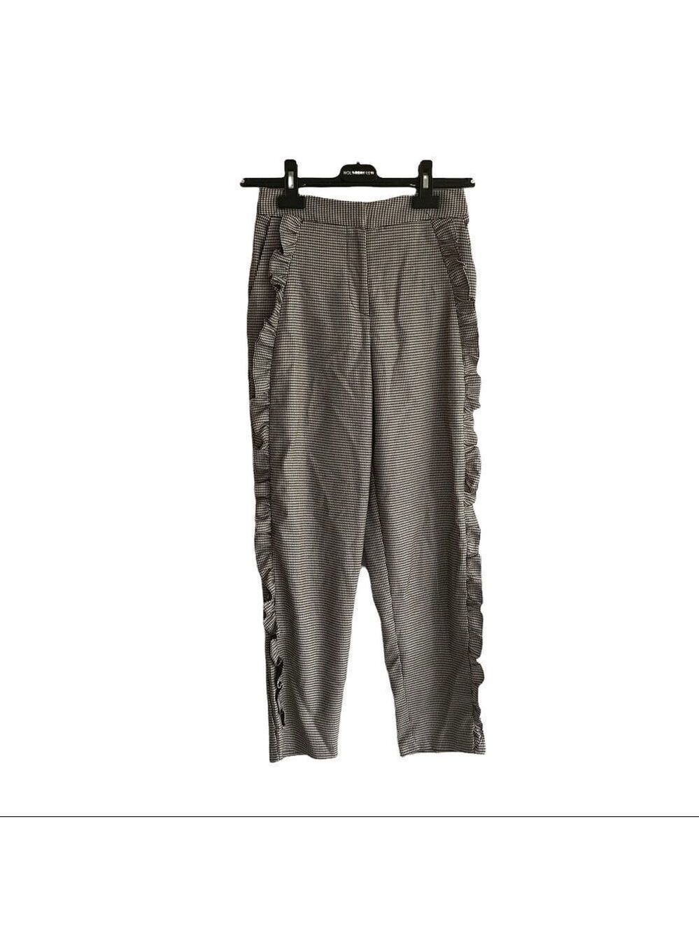 TOPSHOP Black White Houndstooth Print
Ankle Trousers Pants With Side Ruffle 2